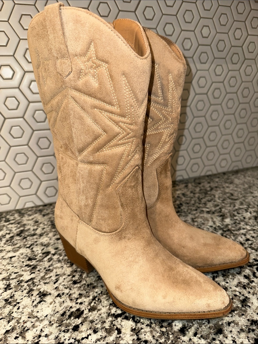 Time and Tru Beige Suede Western Boots